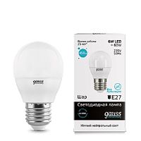 Лампа светодиодная Gauss Elementary G45 Шар E27 220В 6Вт 450Лм 4100К 45х82мм картинка 